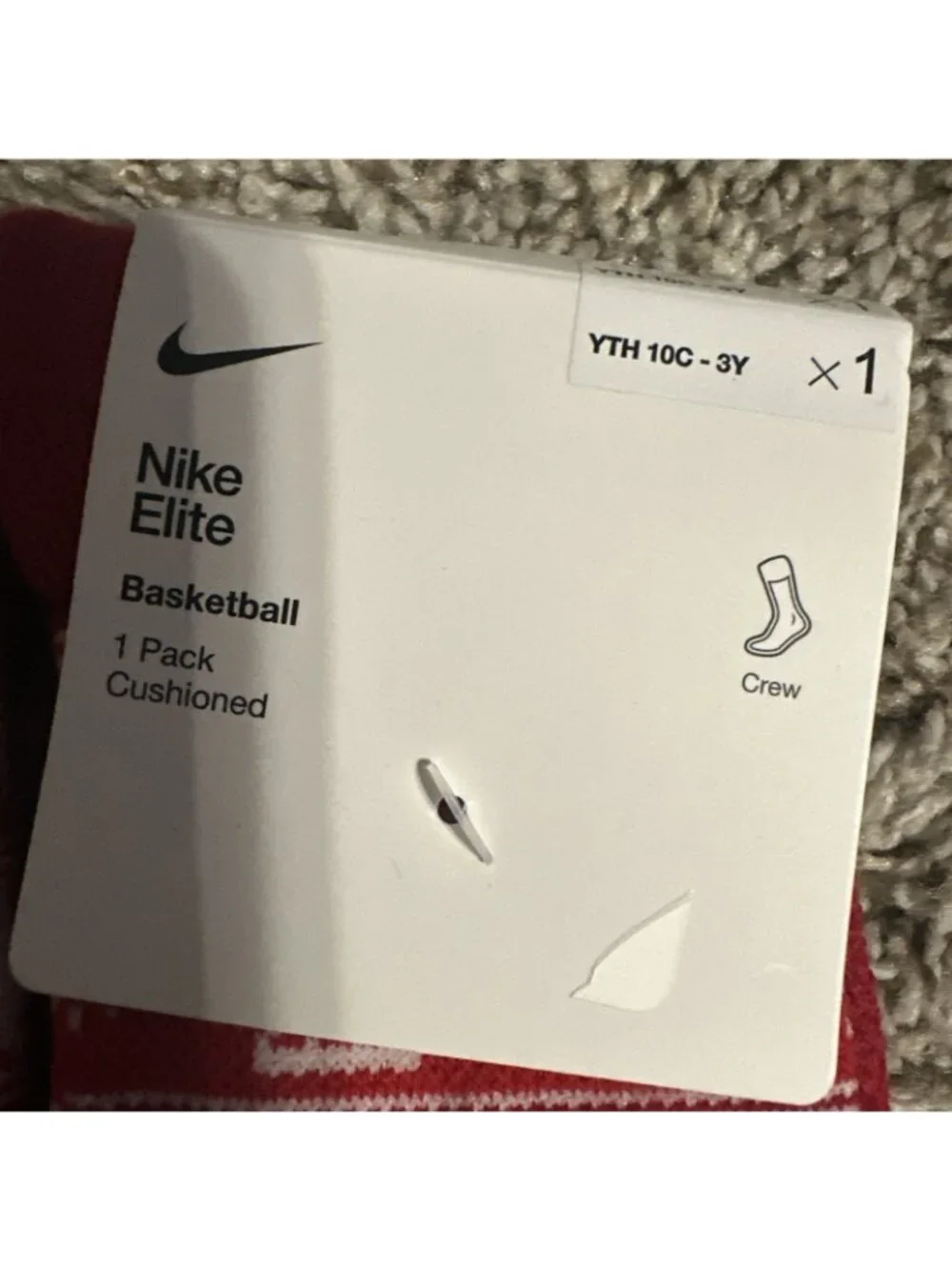 3 Pair Nike Elite Youth 10c-3Y Basketball Christmas Holiday Red/White Crew Socks